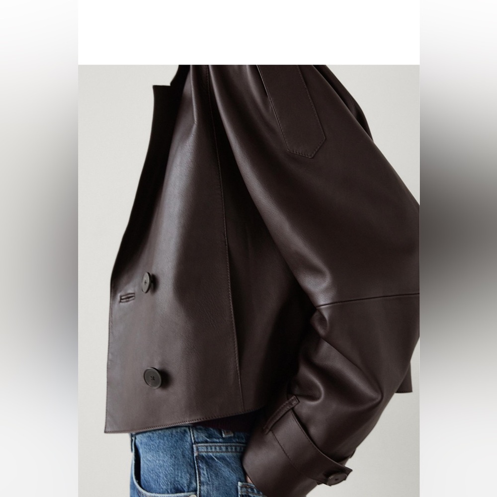CROPPED NAPPA LEATHER TRENCH COAT -size M - Picture 2 of 3